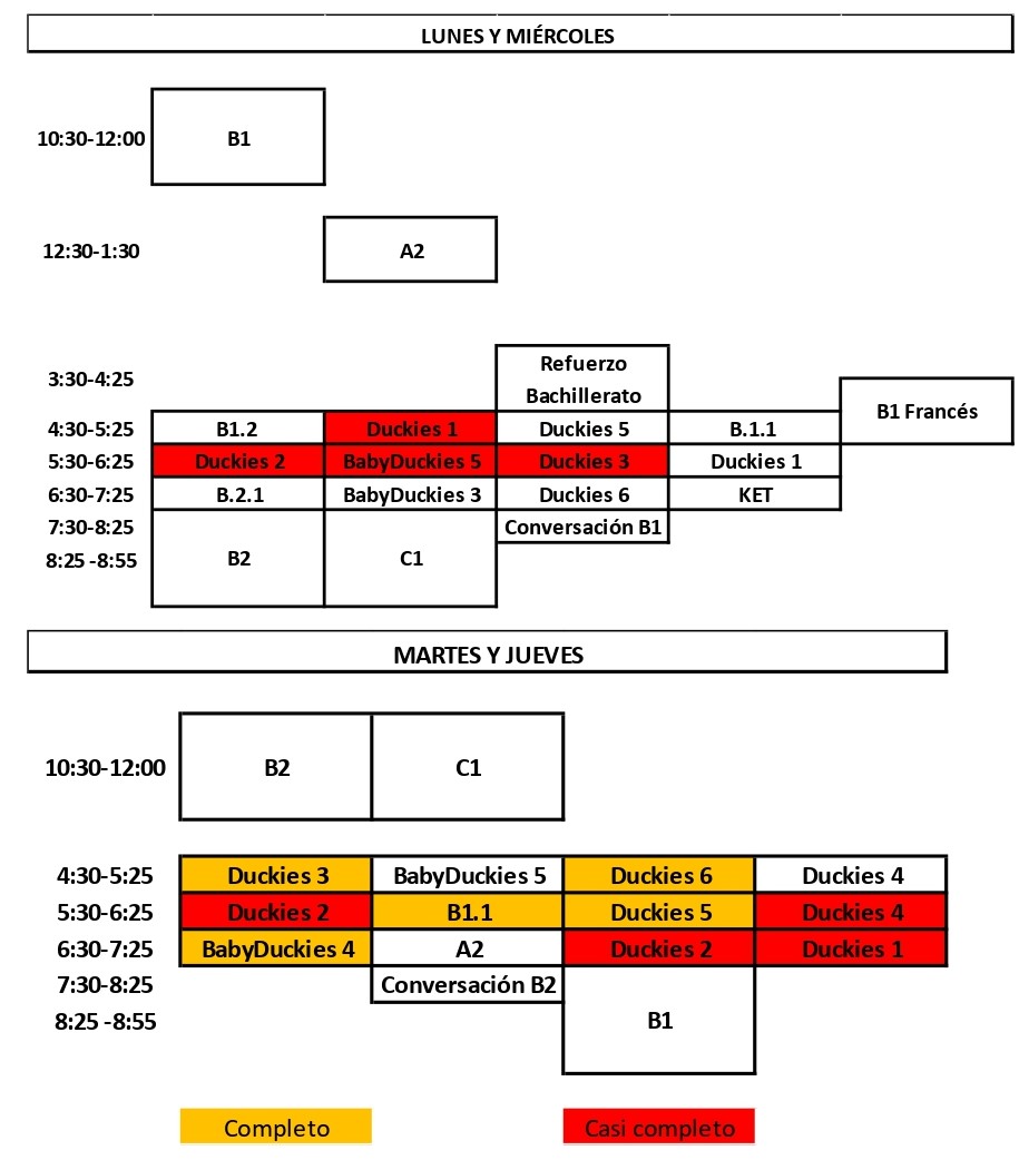 Horarios para el próximo curso 2020-2021